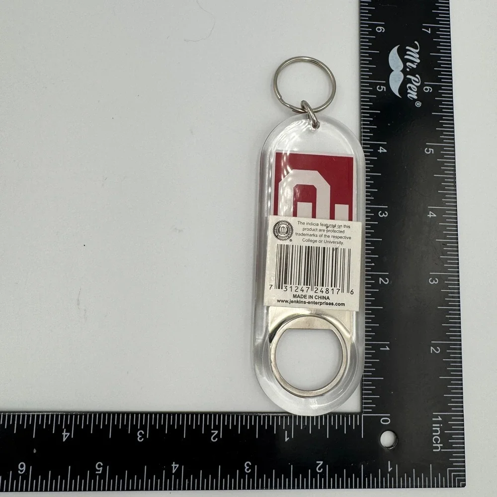 Oklahoma Sooners OU Bottle Opener Keychain Clear Acrylic Jenkins‎ Enterprises